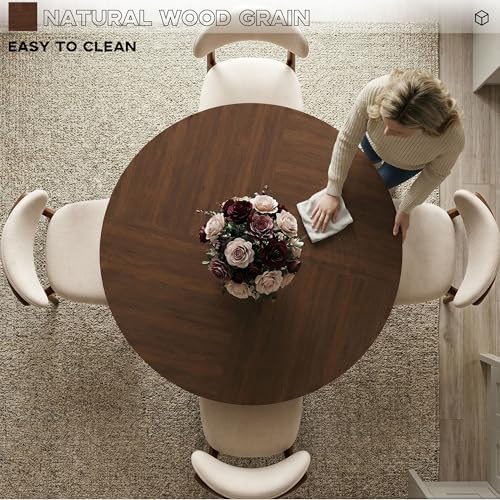 47" Round Dining Table Set for 4, 5 Piece Space Saving Kitchen Table and Chairs, Walnut Wood Finish Round Table with 4 Chairs for Small Apartment, Kitchen, Easy Clean,Walnut