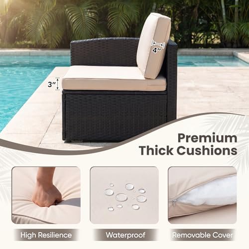 Devoko Patio Sofa,4 Pieces Outdoor Furniture Set,Wicker Sectional Couch