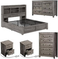 LUXOAK 5-Piece Farmhouse Bedroom Set - Queen Storage Bed & Dresser, Grey