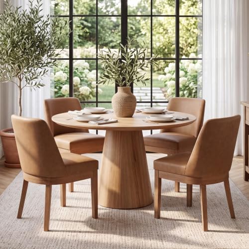 Brown Faux Leather Dining Chairs Set of 4, Upholstered Dining Room Chairs