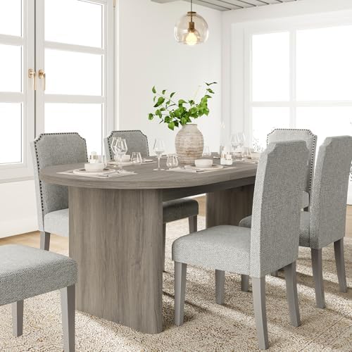 GarveeHome 70.87" Long Oval Dining Table with Wooden Base for 6-8 People