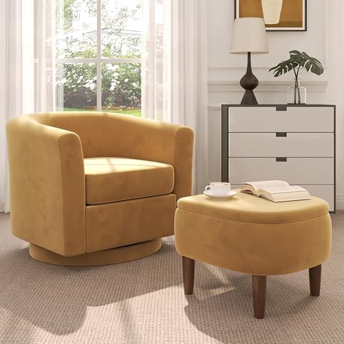 360° Swivel Accent Chair with Storage Ottoman