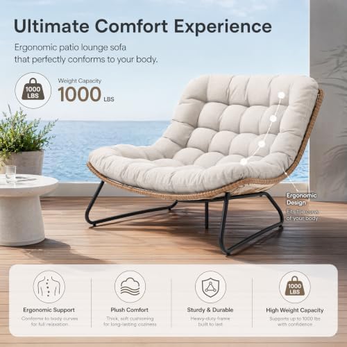 Outdoor Loveseat 2-Seat Wicker Rattan Boho Patio Sofa Beige 1PC