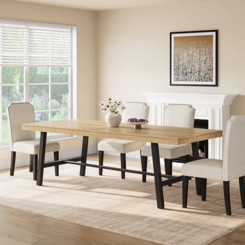 GarveeHome Industrial Dining Table for 8-10 People, 86.61" Long Kitchen Table with Sturdy Metal Frame, Rectangular Counter for Dinner, Kitchen, Dining Room (Natural, 87" Non-extendable)