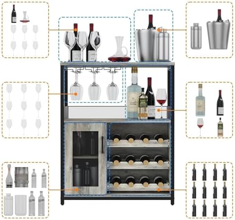 IDEALHOUSE Wine Bar Cabinet with Detachable Wine Rack and Storage Space