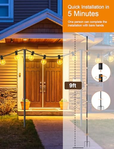 8 Pack String Light Poles for Outside, Adjustable Metal Patio Light Poles