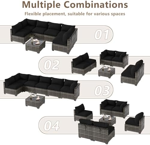LOUVIXA 7 Piece Outdoor Patio Furniture Set, Outdoor Sectional Sofa, Wicker Rattan Patio Furniture, Patio Conversation Set with Coffee Table & Cushions