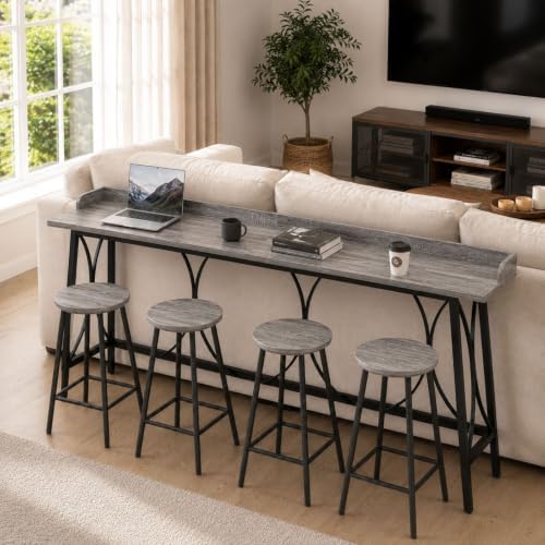Karl home 82.3" Bar Table, Counter Height Table with Back Rail, Wash Gray