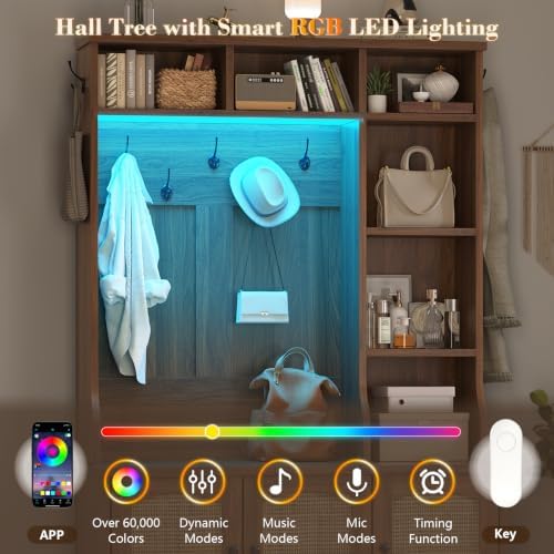 Hall Tree with Bench and Shoe Storage, Rattn Entryway Bench with Coat Rack