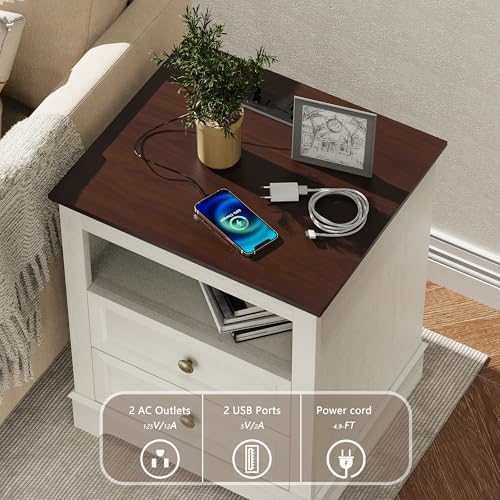KIGOTY Farmhouse Bedroom Set, 3 Pcs Dresser and Nightstand Sets, 9 Drawer Dresser & 2 Drawer Nightstand Set with Charging Station,Rustic Wood Bedroom Furniture Set for Home