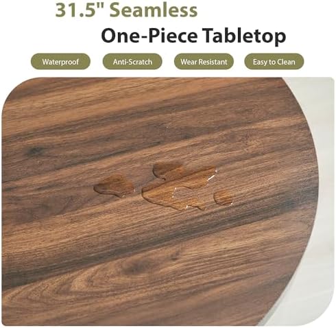 31.5" Round Dining Table for 2-4, Modern Farmhouse Kitchen Table with 2-Tier Storage Shelf, Small Wooden Circle Dining Tables with Fluted Base for Home Dining Room Living Room (Walnut)
