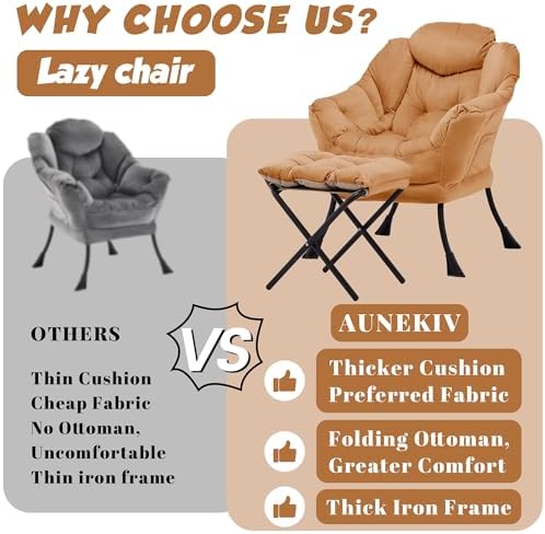 Lazy Chair with Ottoman, Comfy Reading Chair, Orange