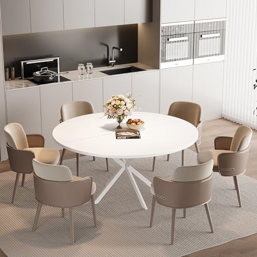 47.24" Round Dining Table for 4-6 Person, Round Kitchen Table with Wood Top, Circle Dinner Pedestal Tables with Metal Legs for Dining Room Kitchen (White)