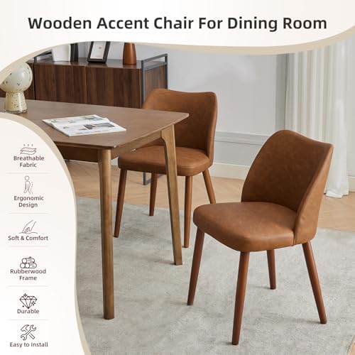 GarveeHome Wooden Dining Chair Set of 4 Upholstered Leather Dining Chair