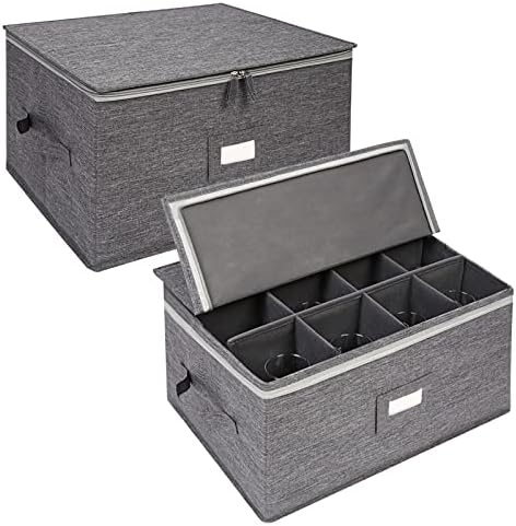 Stemware Storage Containers 2 pack, Wine Glass Storage Box with Dividers