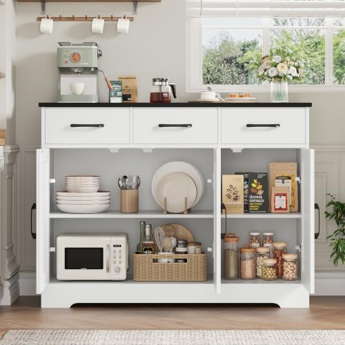 HOSTACK Kitchen Buffet Cabinet with Storage, Sideboard Coffee Bar, White