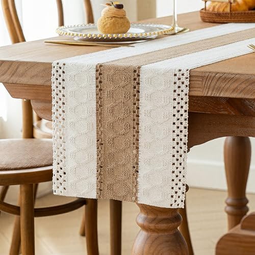 FEXIA Boho Table Runner for Fall Home Decor 12x72 Farmhouse Woven Runner