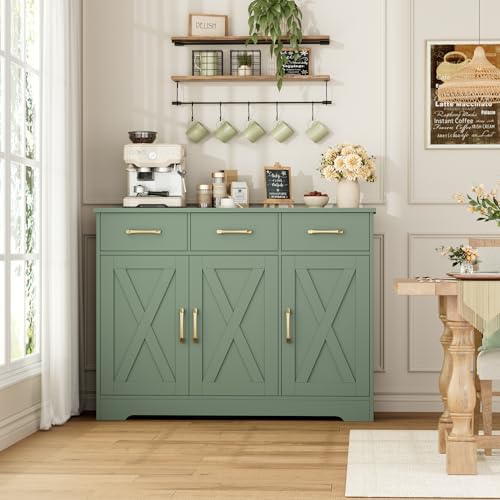 HOSTACK Kitchen Buffet Cabinet with Storage, Sideboard Coffee Bar, Green