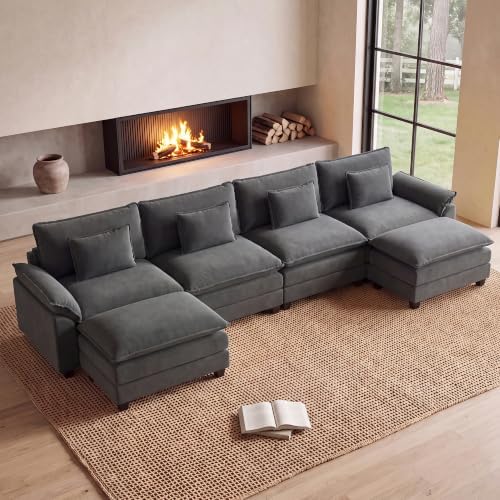 Oprisen 154" Modular Sectional Sofa, Comfy Deep Cloud Couch with Ottoman