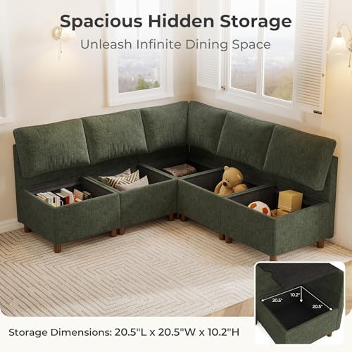 SITJOY Breakfast Nook Bench with Storage, Green, 9 Seat (2 Corner)