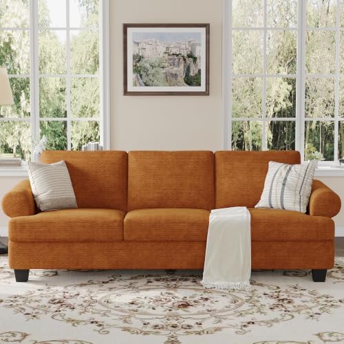 COPIAE 91 Inch Lawson Sofa with Extra Deep Seats Oversize, Water-Resistant Mid-Century 3-Seat Sofa Couch, for Living Room, Apartment, Lounge, Chenille Orange