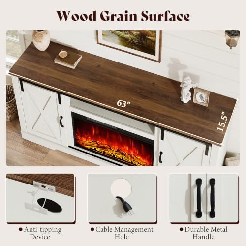 AMERLIFE Fireplace TV Stand with Sliding Barn Door for TVs up to 75"