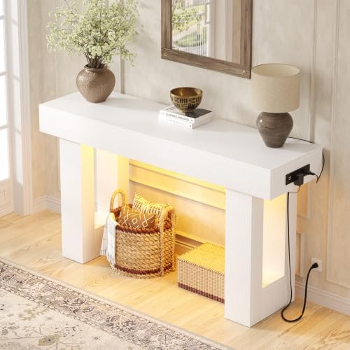 Unikito 47" Entryway Table with Socket & Sensor Light, Pure White