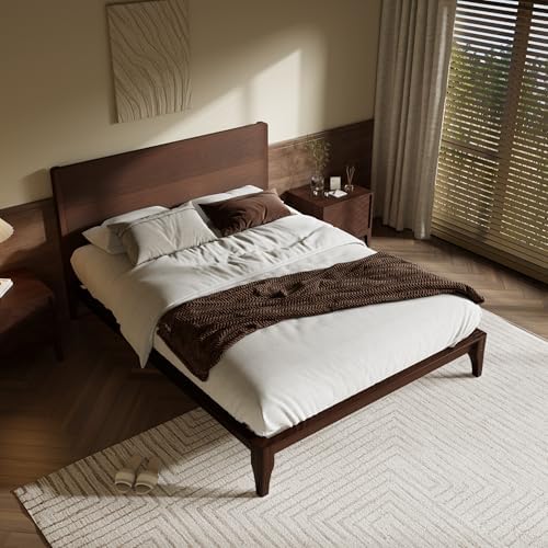 Merax Full Size Bamboo Platform Bed Frame with Tall Headboard, Espresso