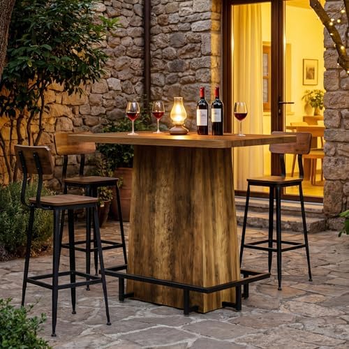 Tribesigns 47" Rustic Industrial Bar Table, Set of 4