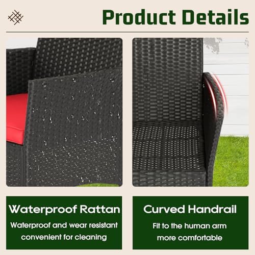 FDW 4-Piece Patio Furniture Set | Red | Outdoor Wicker Furniture