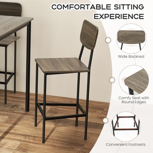 GIANTEX 5-Piece Dining Table Set W/Counter Height Table & 4 Bar Stools, Modern Kitchen Dining Set W/Footrest & Backrest, Space-Saving Dinette Set for Pub, Dining Room, Restaurant (Black Oak)