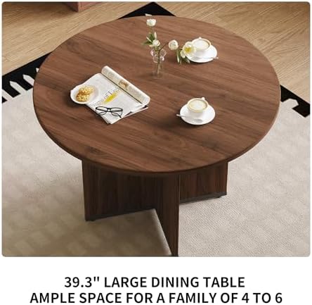 HIPIHOM MDF Round Dining Table 39.4 Inch Modern Minimalist Kitchen Table | V-Leg Sturdy Home Dining Table | Small Apartment Round Table for 4-6 People | Scratch & Water Resistant Easy-Clean Surface