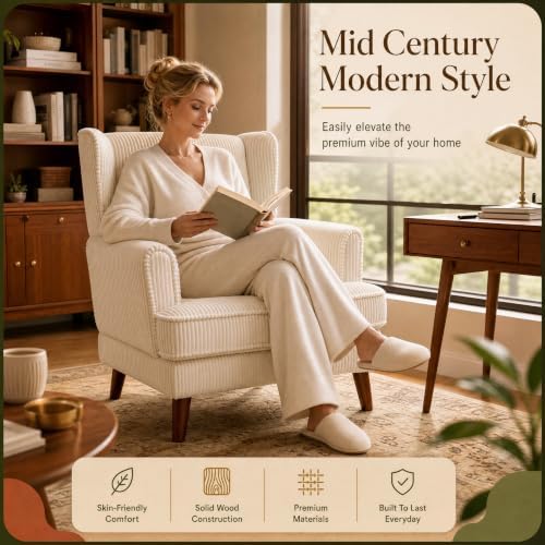 VINGLI 26" Wingback Accent Chair Set of 2, Corduroy Armchair for Apartment