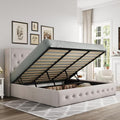 Allewie King Size Lift Up Storage Button-Tufted Bed Frame Light Beige