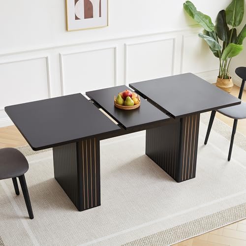55"-71" Extendable Dining Table for 4-6, Modern Rectangular Table, Black