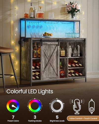 VASAGLE Coffee Bar, Buffet Cabinet with LED Light and Power Outlet