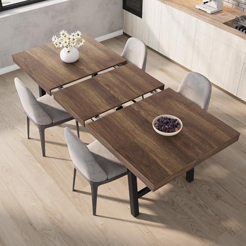 Garvee 63-83" Extendable Dining Table, Expandable Kitchen Table, Brown