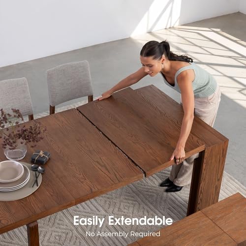 Transformer Table - Solid Wood Extendable Dining Table with 4 Stackable Chairs, Seats 2-12, Expandable Table, Space-Saving Furniture, Dark Walnut, Brown Finish (Table + 4 Chairs)