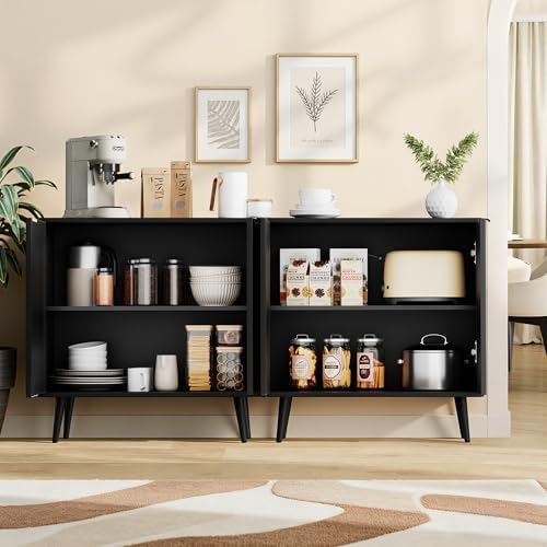Fluted Storage Cabinet, Buffet Cabinet with Storage, Wood Sideboard with Adjustable Shelf, Modern Accent Cabinet & Console Table for Entryway, Living Room, Dining Room, Black