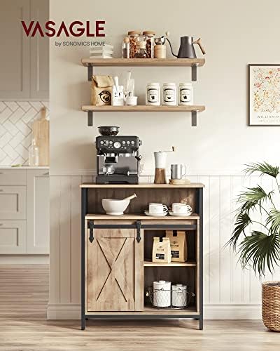 VASAGLE Buffet Cabinet, Coffee Bar with 1 Sliding Barn Door