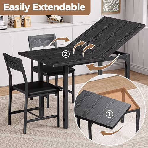 IRONCK Dining Table Set for 4, Extendable Kitchen Table Chairs Set of 4