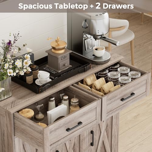 Homhedy Coffee Bar Storage Cabinet with Drawers, Kitchen Buffet Cabinet