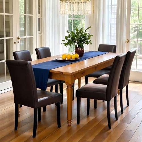CHUN YI Dining Chairs Set of 6, Faux Leather Dining Room Chairs, Upholstered Modern Kitchen Parsons Chairs for Dining Room with Sturdy Wood Legs, Brown (Only Chairs)