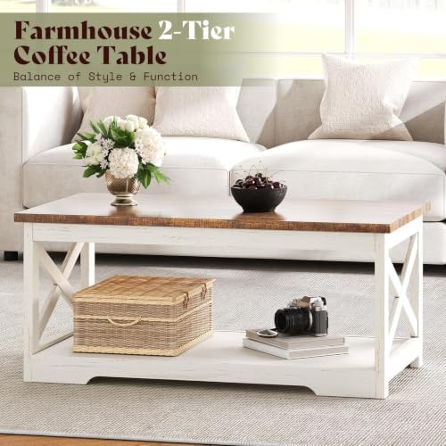 AMERLIFE Living Room Furniture Set, 63" White TV Stand with Fireplace