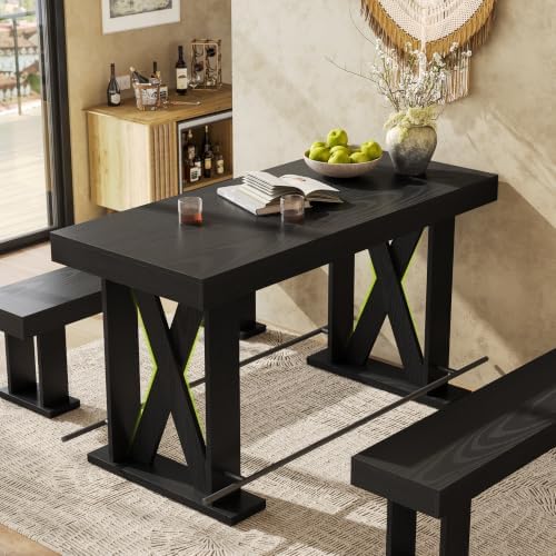 LITTLE TREE 63" Bar Table, Pub Table with Metal Footrest (Black,2)
