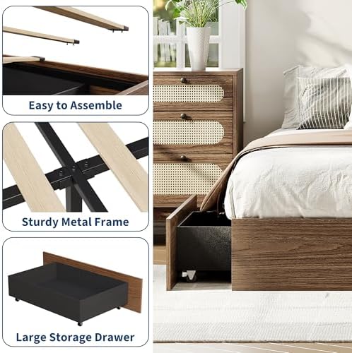 GarveeHome Wood Platform Bed Frame, Full Bed Frame with 2 Drawers