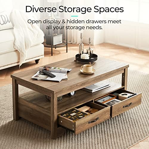 LINSY HOME Living Room Table Sets 4 Piece with TV Stand, Farmhouse TV Stand for 65 Inch TV, Coffee Table with Drawers, Two End Table with Charging Station, Brown