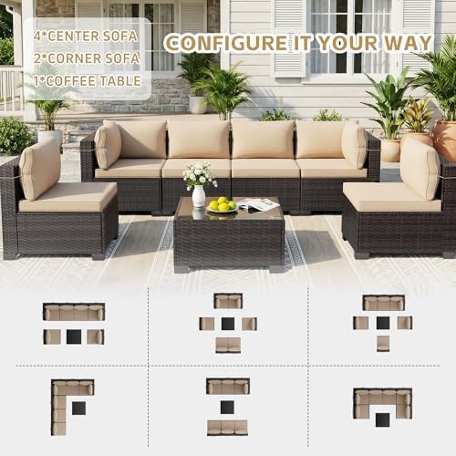 LEVELEVE 9 Pieces Outdoor Patio Furniture Sets,Rattan Conversation Sectional Set,Manual Weaving Wicker Patio Sofa,w/Table&Ottoman