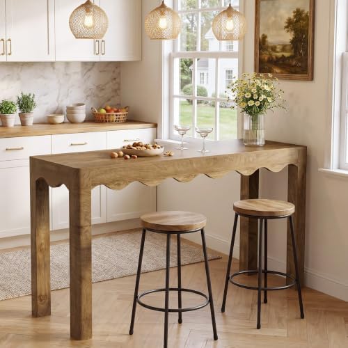 Tribesigns 59" Bar Table, Farmhouse Counter Height Pub Table, Rectangle High Top Dining Table with Wavy Apron, Home Bar Units for Bistro, Kitchen, Balcony,Dining Room, Living Room (Rustic Brown)
