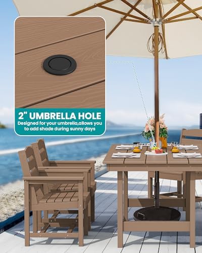 SERWALL Armless Outdoor Dining Set, Patio Dining Set for 6, Brown